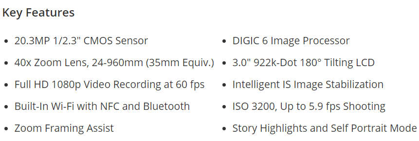 Canon PowerShot SX730 HS Digital Camera (Black) - 20.3 Megapixels - VLOG CAMERA