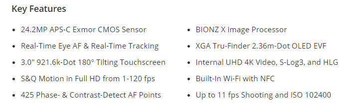 Sony Alpha A6400 Mirrorless Digital Camera 24.2 MP (Body Only) - UHD 4K MOVIE Recording