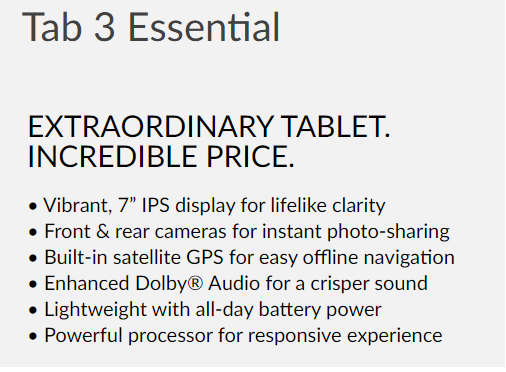 Lenovo Tab 3 Essential Tablet (7 inch, 8GB) Black - Brand new sealed