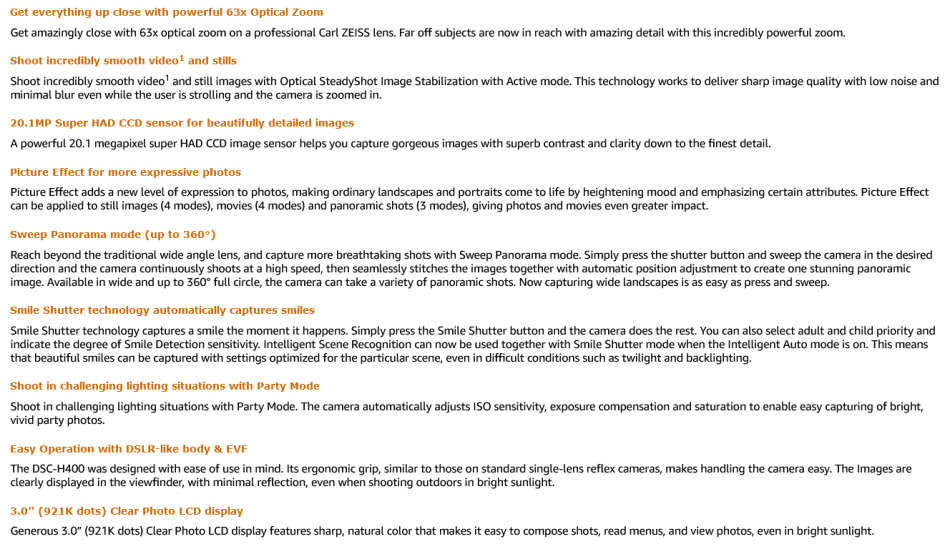 Sony Cyber-shot DSC-H400 Digital Camera 20MP