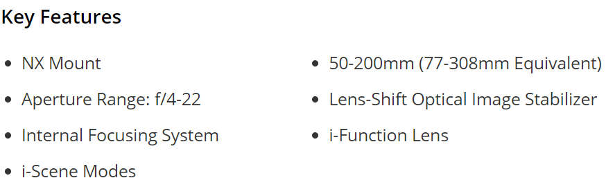 Samsung 50-200mm f/4.0-5.6 ED OIS III Lens (Black) - For Samsung NX Series Cameras