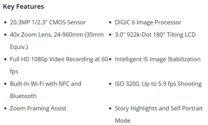 Canon PowerShot SX730 HS Digital Camera - 20.3 MP - VLOG CAMERA - Tilt LCD