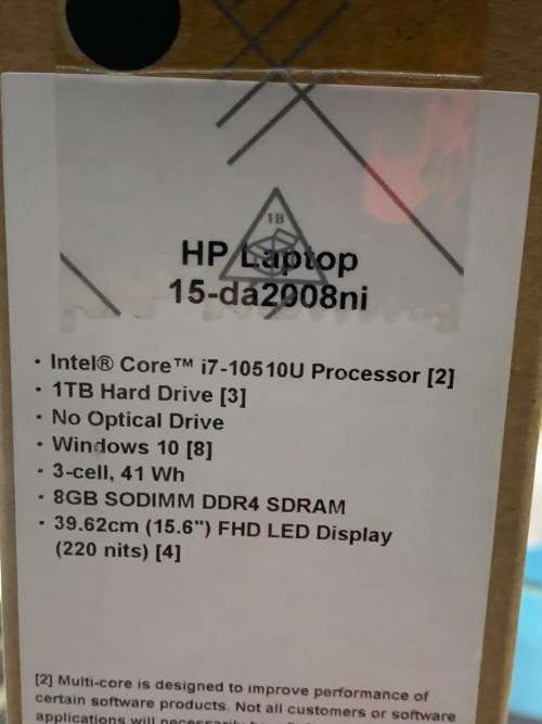 HP 15-da2008ni Laptop | Intel Core i7 10th Gen | 10th Gen | 8GB RAM | 1TB HDD [ BRAND NEW SEALED ]
