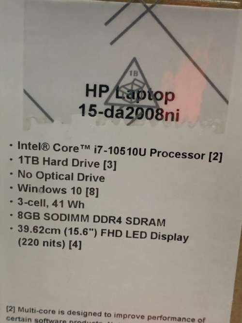 HP 15-da2008ni Laptop | Intel Core i7 10th Gen | 10th Gen | 8GB RAM | 1TB HDD [ BRAND NEW SEALED ]