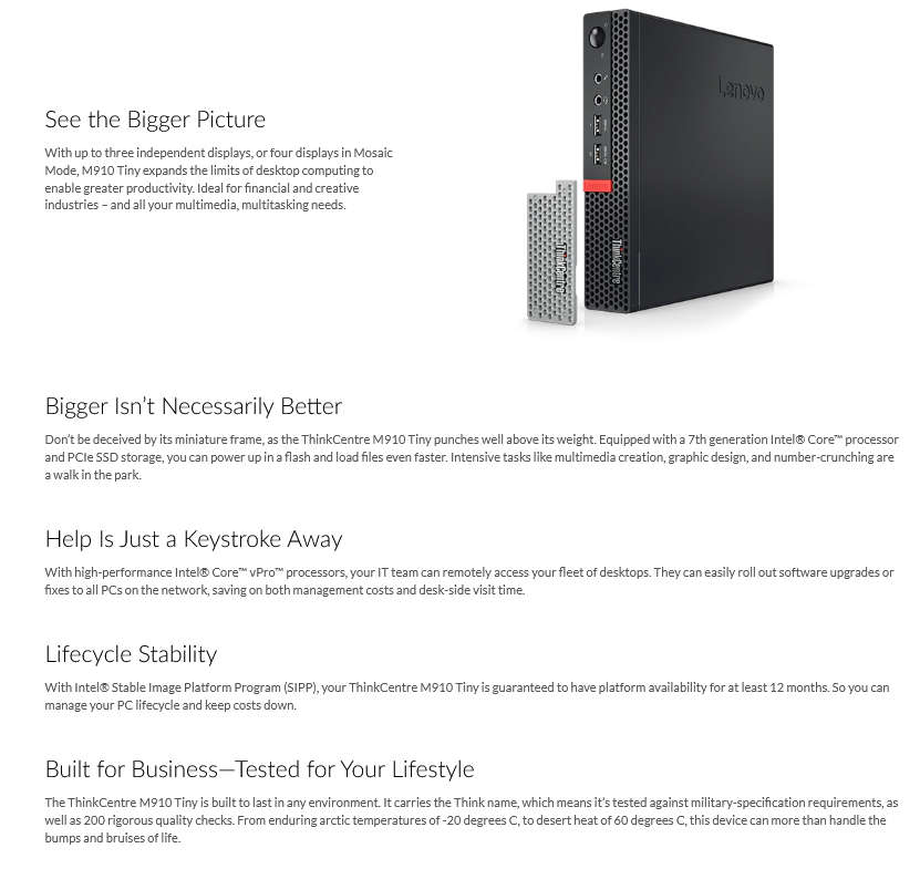 LENOVO M910q TINY Desktop PC Computer | CORE i7 7700T 7th Gen 2.9GHz | 8GB RAM | 256GB SSD