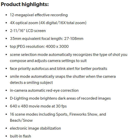 Nikon Coolpix S3000 12-megapixel digital camera with 4X optical zoom (Black) - BOX