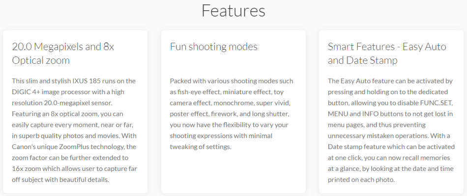 Canon IXUS 185 Digital Camera - (20 MP, 8x Optical Zoom) 2.3inch CCD sensor