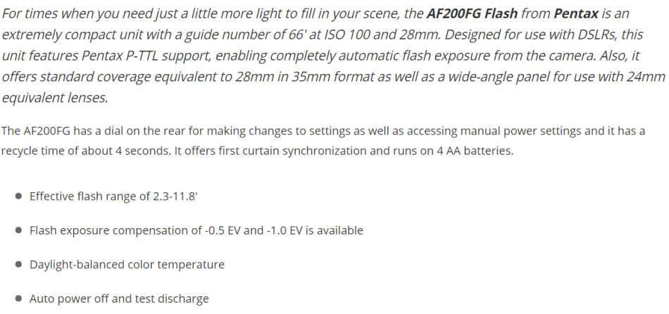 PENTAX AF-200 FG P-TTL SHOE MOUNT FLASH for Pentax