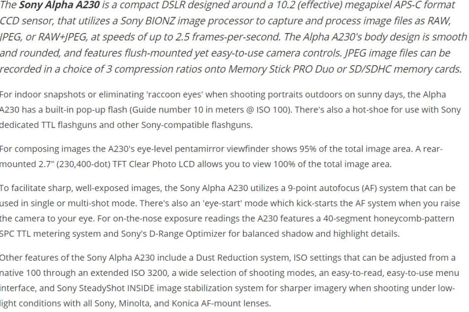Sony Alpha A230 10.2 MP Digital SLR Camera - BODY ONLY