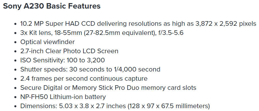 Sony Alpha A230 10.2 MP Digital SLR Camera - BODY ONLY