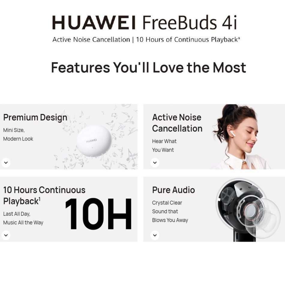 HUAWEI FreeBuds 4i Wireless Bluetooth Earphone | Active Noise Cancellation | 10 Hours of Playback