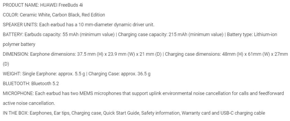 HUAWEI FreeBuds 4i Wireless Bluetooth Earphone | Active Noise Cancellation | 10 Hours of Playback