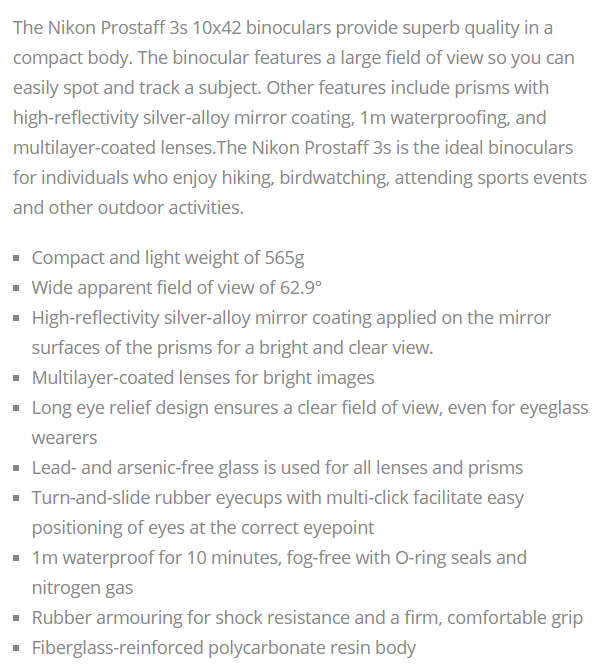 Nikon 10x42 ProStaff 3S Binoculars - [ BRAND NEW SEALED ]