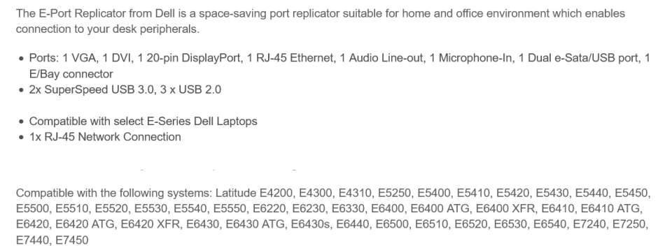 Dell Pro3x USB 2.0 E-Port Replicator  - Laptop Docking Station