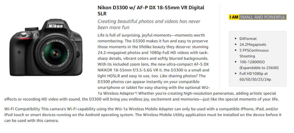 Nikon D3300 24.2 MP CMOS Digital SLR with AF-P VR NIKKOR 18-55mm f/3.5-5.6G DX Zoom Lens (Black)