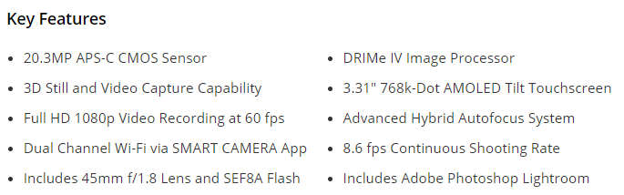 Samsung NX300 Mirrorless Digital Camera with 45mm f/1.8 2D/3D Lens (White)