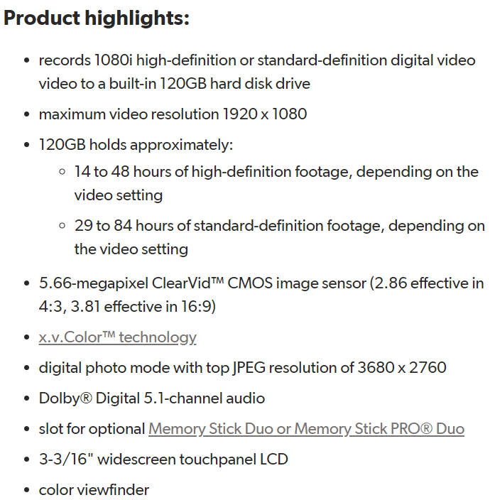 Sony HDR-SR12 120GB Hybrid HDD/Memory Stick FULL HD Camcorder Sony HDR-SR12 120GB Hybrid HDD/Memory