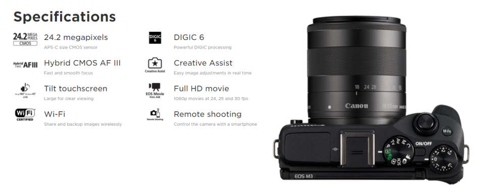 Canon EOS M3 Mirrorless Digital Camera with EF-M 18-55mm Lens - 24.2 megapixels