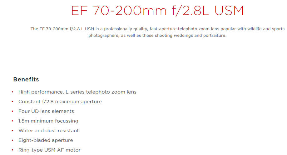 Canon EF 70-200mm f/2.8 L ULTRASONIC USM lens for Canon DSLR Cameras