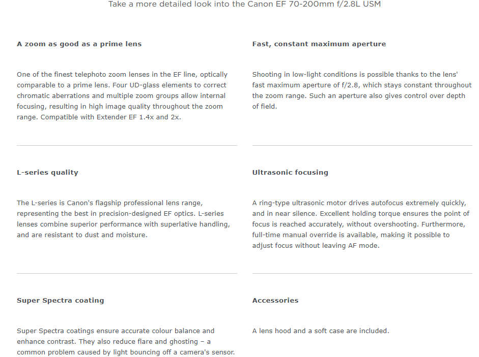 Canon EF 70-200mm f/2.8 L ULTRASONIC USM lens for Canon DSLR Cameras
