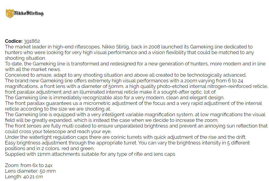 Nikko Stirling Gameking 6-24X50 Rifle Scope