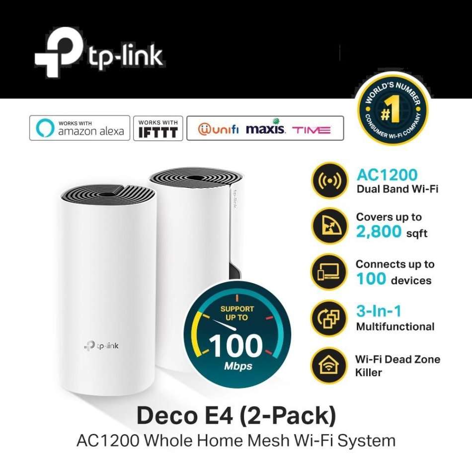 TP-Link Deco E4 AC1200 Whole Home Mesh Wi-Fi System Repeater (SET OF 2 IN BOX)