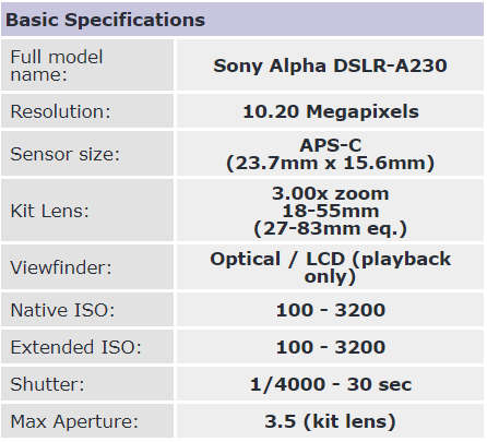 Sony Alpha A230 10.2 MP Digital SLR Camera - BODY ONLY
