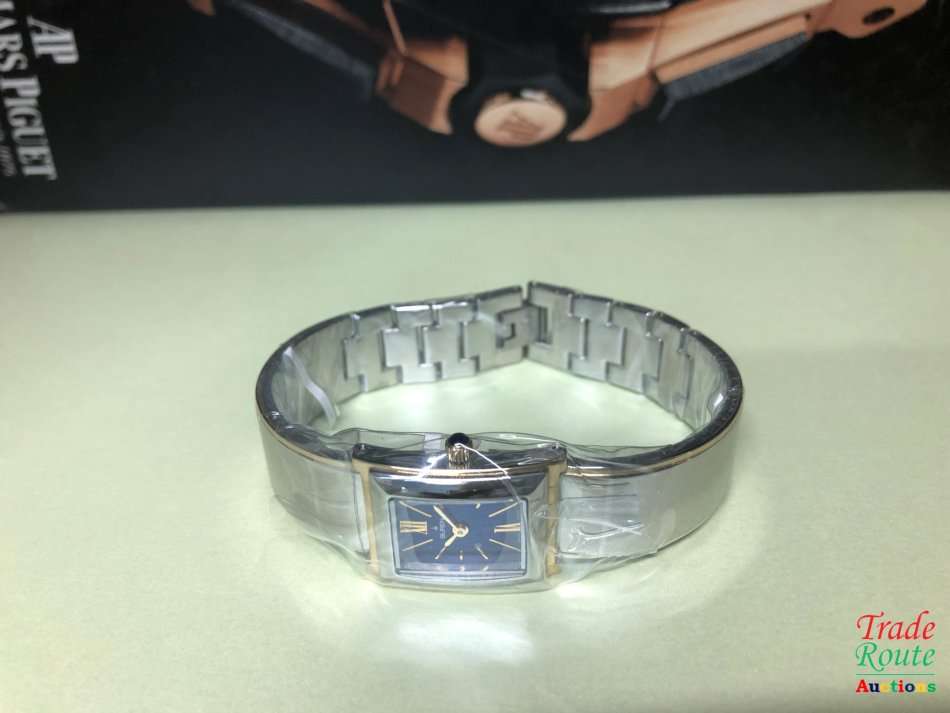 BUREN Two-Tone Stainless Steel Ladies Watch - Rectangular Dial / Blue Face / Gold Markers