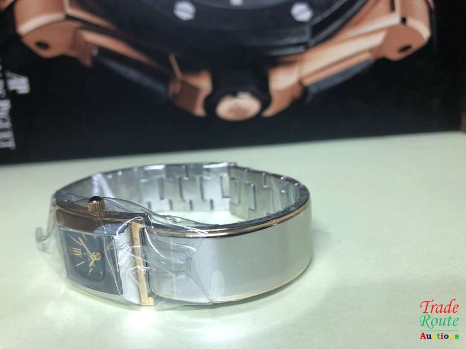 BUREN Two-Tone Stainless Steel Ladies Watch - Rectangular Dial / Blue Face / Gold Markers