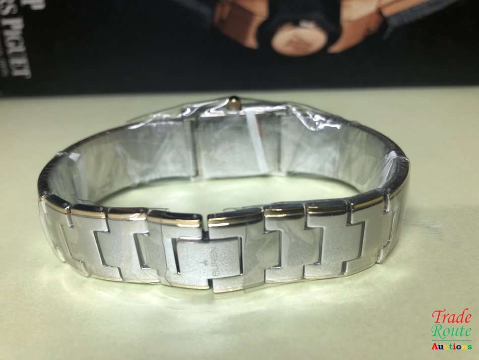 BUREN Two-Tone Stainless Steel Ladies Watch - Rectangular Dial / Blue Face / Gold Markers