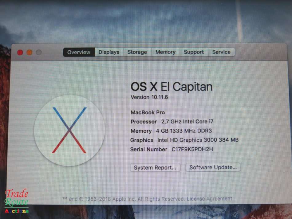 MacBook Pro 13.3-inch | Core i7 2.7GHz | 4GB RAM | 500GB HDD | INTEL HD GRAPHICS