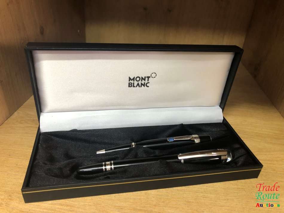 Montblanc Boheme Black with blue stone ballpoint pen and Roller Ball Pen Twin Set