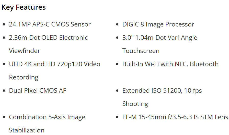 Canon EOS M50 Mirrorless Digital Camera with 15-45mm Lens