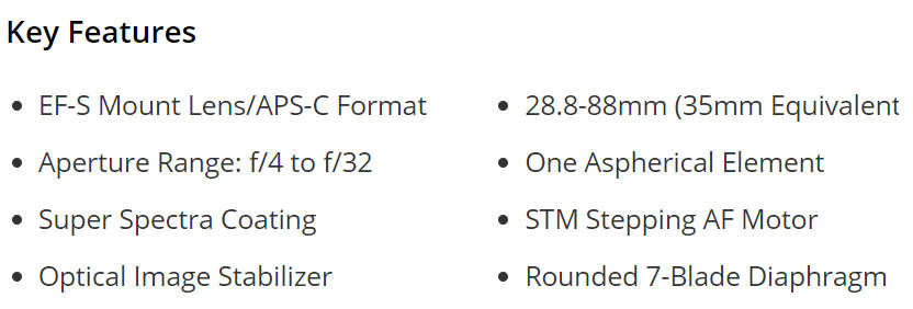 Canon EF-S 18-55mm f/4-5.6 IS STM Lens
