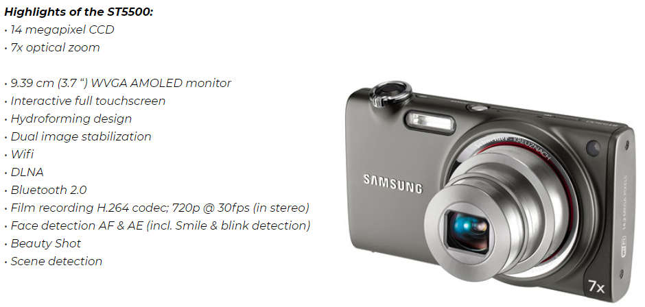 Samsung ST5500 Digital Camera -14MP II Dual image stabilization (OIS + DIS)II
