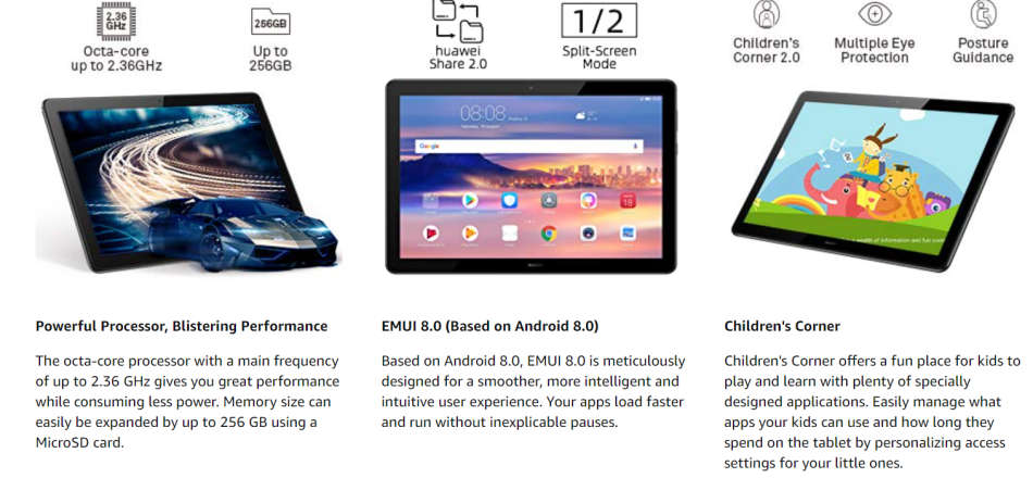 Huawei MediaPad T5 Tablet with 10.1" IPS FHD Display, Octa Core, Dual Harman Kardon-Tuned Speakers