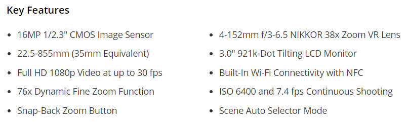 Nikon COOLPIX L840 Digital Camera with 38x Optical Zoom and Built-In Wi-Fi (Black)