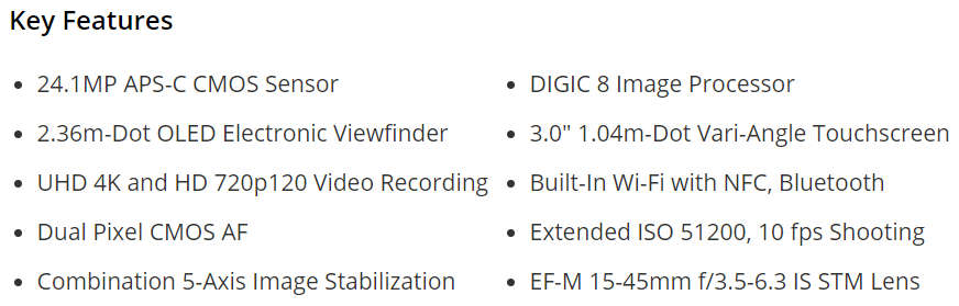 Canon EOS M50 24.1MP Mirrorless Camera with 15-45mm IS STM Lens - Black