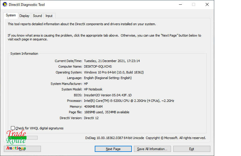 HP 15 inch Notebook Laptop - Core i5 4GB RAM 1TB HDD