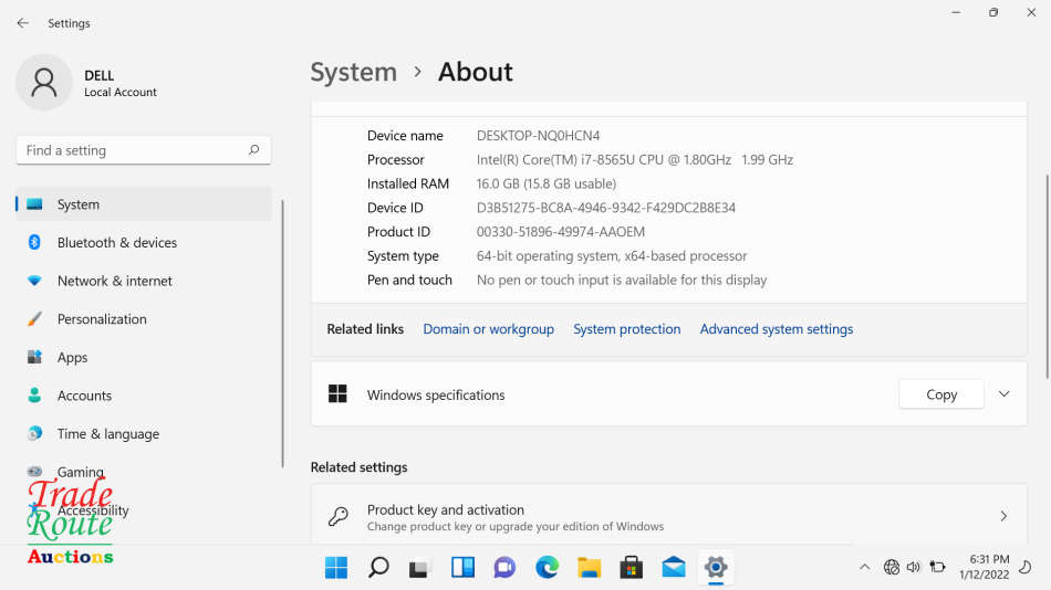 Dell Vostro 5581 15.6" FHD LAPTOP Intel Core i7 8565U 8th Gen 1.8GHz | 16GB RAM | 1TB HDD + 256 SSD
