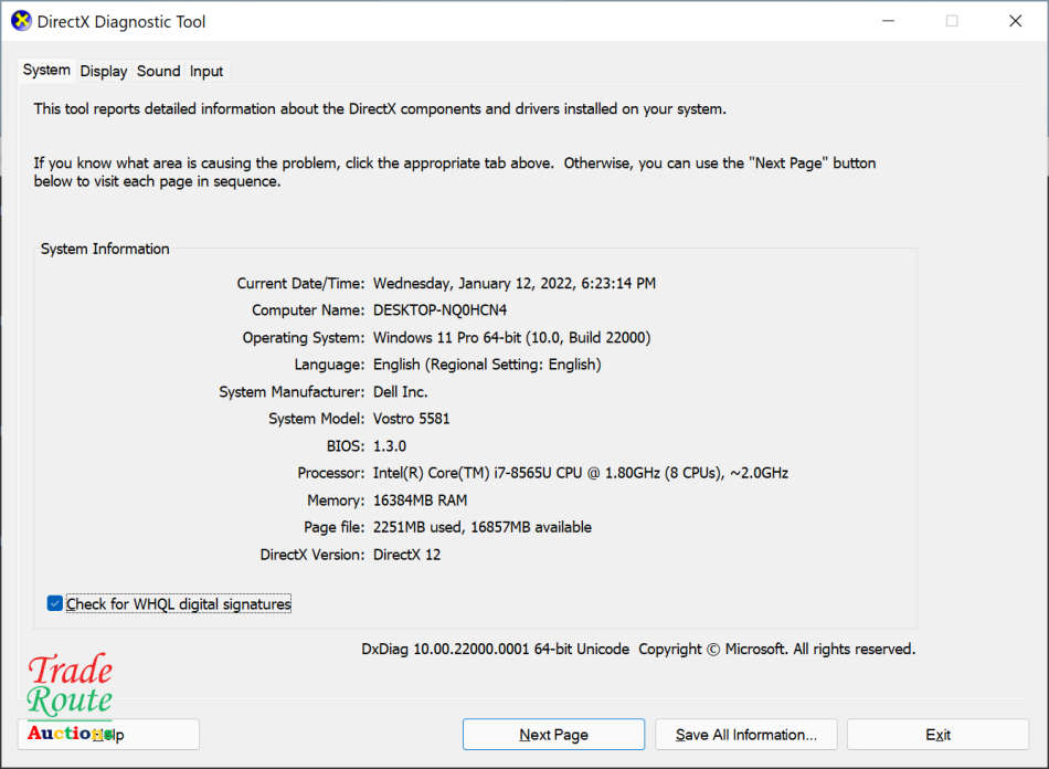 Dell Vostro 5581 15.6" FHD LAPTOP Intel Core i7 8565U 8th Gen 1.8GHz | 16GB RAM | 1TB HDD + 256 SSD
