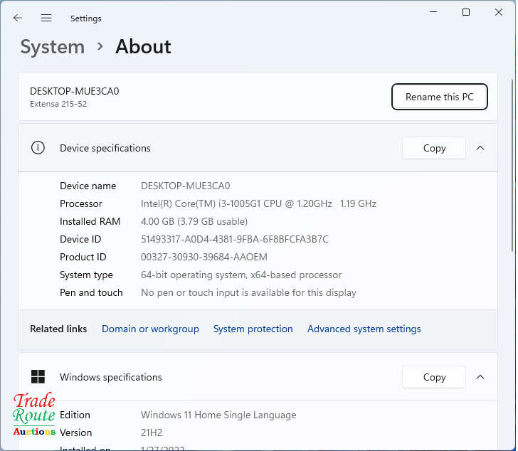 10th Gen | Acer Extensa P215-52 15.6` Laptop | Core i3 1005g1 | 4GB RAM | 1TB HDD