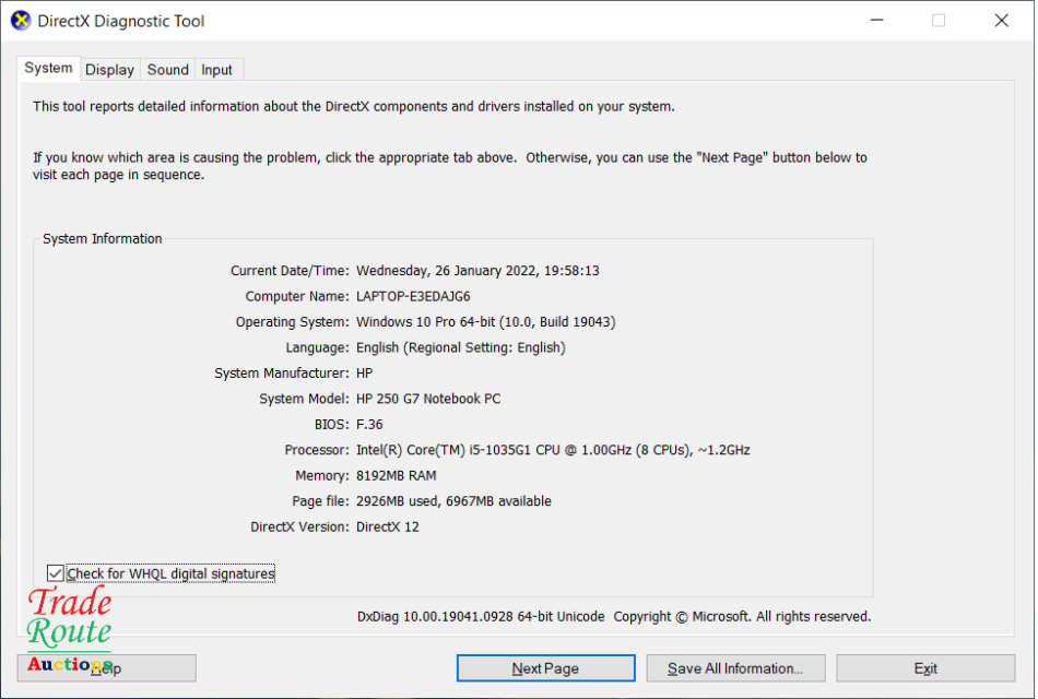 HP Laptop 250 G7 15.6 inch LAPTOP | Core i5 1035G1 1.2Ghz 10th Gen | 8GB RAM | 256GB SSD