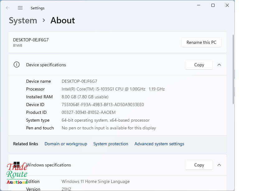 WINDOWS 11 -LENOVO IDEAPAD S145 81W8 LAPTOP | CORE i5 1035G1 10th Gen @ 1.2GHZ  | 8GB RAM | 1TB HDD