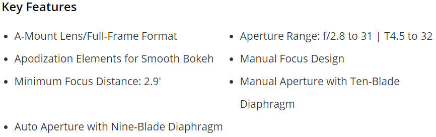 Sony 135mm f/2.8 STF Lens ( Smooth Trans Focus ) - SAL13528 - A MOUNT
