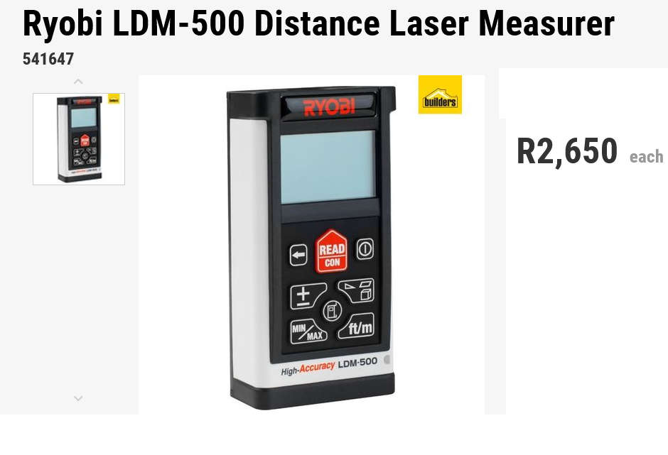Ryobi LDM-500 Laser Distance Measure 0,1 to 50m- R 1500 value