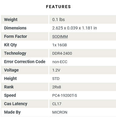 16GB DDR4 RAM for Laptops - Micron MTA16ATF2G64HZ Memory Module
