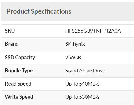 SK Hynix SC311 SATA M.2 SSD ( HFS256G39TNF ) 256GB Solid State Drive