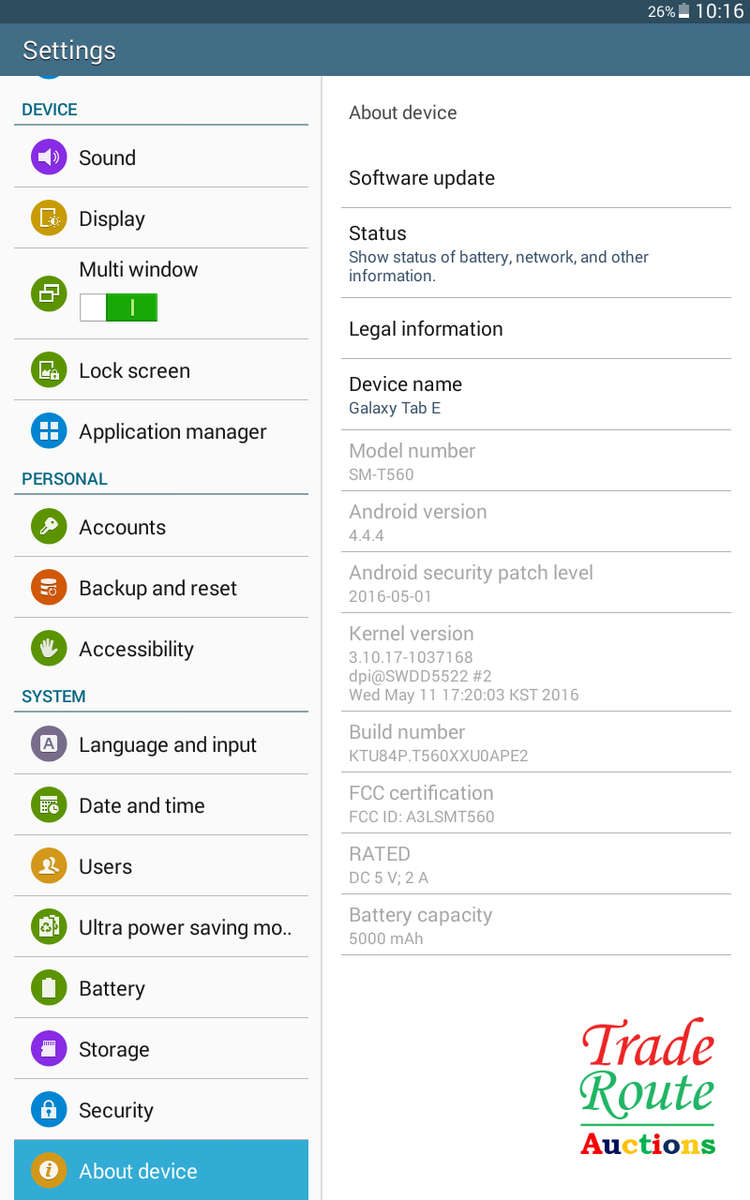 SAMSUNG GALAXY TAB E | WIFI | 8GB | BLACK | 9.6" | SM-T560 | 1200 x 800 Pixels