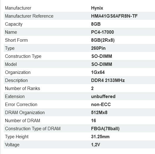 Sk Hynix 8GB DDR4 RAM LAPTOP MEMORY [ HMA41GS6AFR8N-TF ]